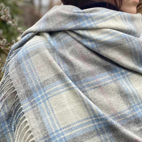 Speyside Grey Blue Check Merino Wool Blanket - Medium - Ava Innes - Made Scotland