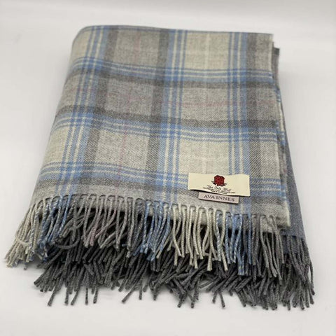 Speyside Grey Blue Check Merino Wool Blanket - Medium - Ava Innes - Made Scotland