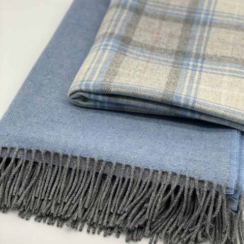 Speyside Grey Blue Check Merino Wool Blanket - Medium - Ava Innes - Made Scotland