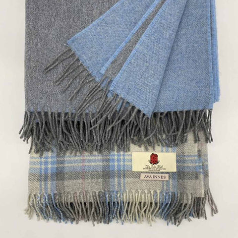 Speyside Grey Blue Check Merino Wool Blanket - Medium - Ava Innes - Made Scotland