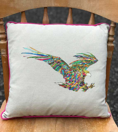 SQUARE CUSHION - Colourful Eagle - No Inner - Just the Cover - Chloe Gardner - Made Scotland