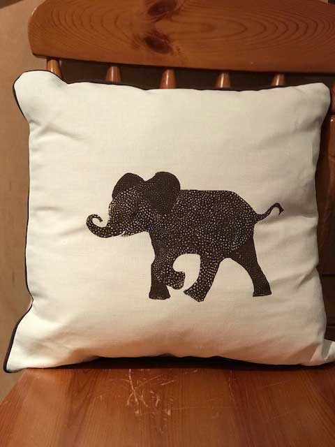 SQUARE CUSHION - Elephant Baby (Charcoal Piping) - No Inner - Just the Cover - Chloe Gardner - Made Scotland