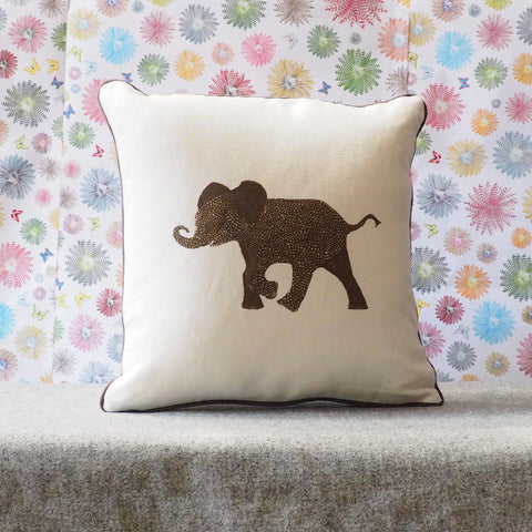 SQUARE CUSHION - Elephant Baby (Charcoal Piping) - No Inner - Just the Cover - Chloe Gardner - Made Scotland