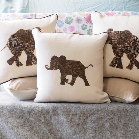 SQUARE CUSHION - Elephant Baby (Charcoal Piping) - No Inner - Just the Cover - Chloe Gardner - Made Scotland