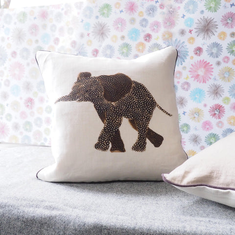 SQUARE CUSHION - Elephant Facing Left Level Trunk - No Inner - Just the Cover - Chloe Gardner - Made Scotland