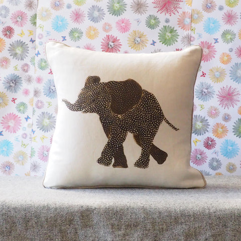 SQUARE CUSHION - Elephant Facing Left trunk v slightly up - No Inner - Just the Cover - Chloe Gardner - Made Scotland