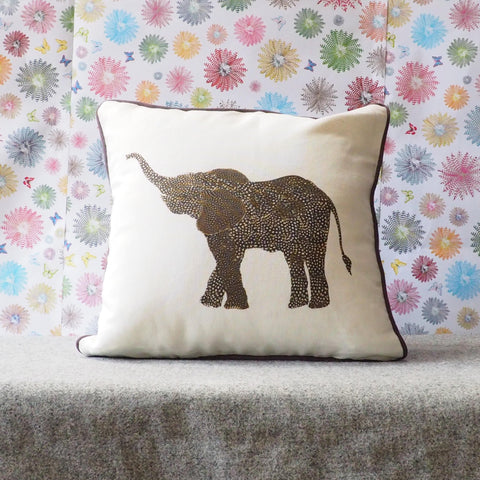 SQUARE CUSHION - Elephant with Long Trunk - No Inner - Just the Cover - Chloe Gardner - Made Scotland