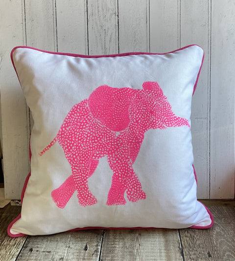 SQUARE CUSHION - Fluoro pink Elephant Facing Right - No Inner - Just the Cover - Chloe Gardner - Made Scotland