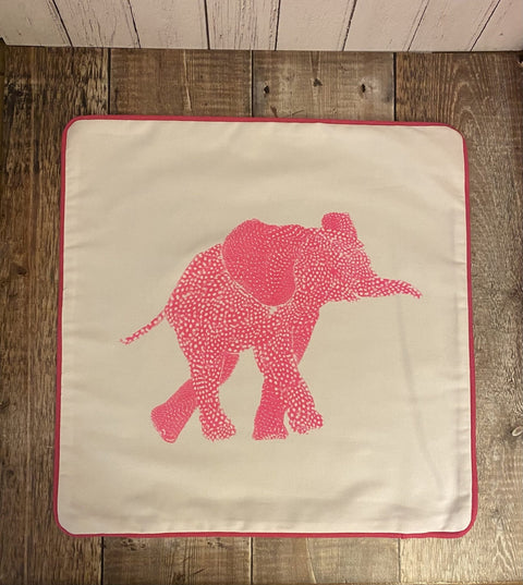 SQUARE CUSHION - Fluoro pink Elephant Facing Right - No Inner - Just the Cover - Chloe Gardner - Made Scotland