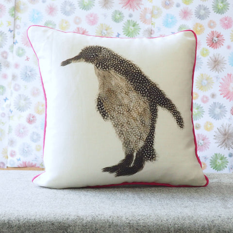 SQUARE CUSHION - Penguin Facing Left - Feather please - Chloe Gardner - Made Scotland