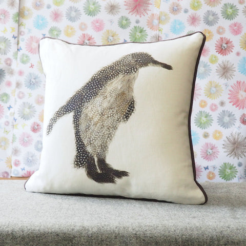 SQUARE CUSHION - Penguin Facing Right - Feather please - Chloe Gardner - Made Scotland