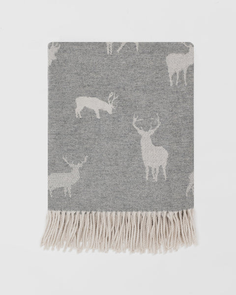 Stag Woollen Blanket, Grey - Made Scotland - Made Scotland