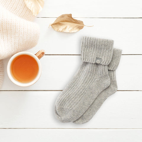 Super Soft Cashmere Knit Bed Socks Grey - UK Size 3 - 5 (EU 36 - 38) - Wairm - Made Scotland