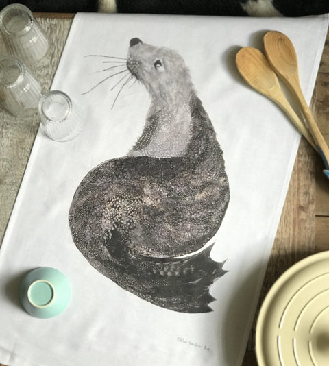 TEA TOWEL IN A GIFT BAG - Feather Seal - Chloe Gardner - Made Scotland