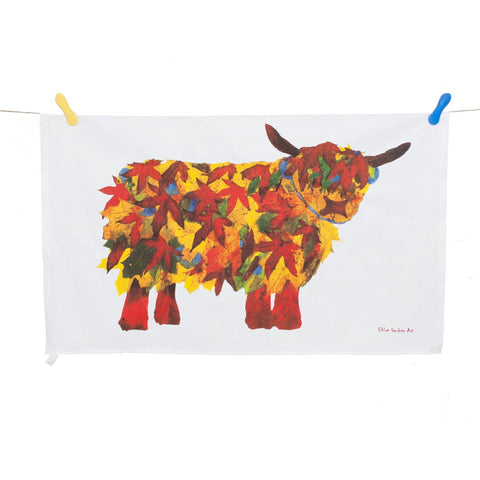 TEA TOWEL IN A GIFT BAG - Leaf Highland Cow - Chloe Gardner - Made Scotland