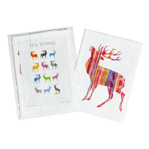 TEA TOWEL IN A GIFT BAG - Multi Stag - Chloe Gardner - Made Scotland