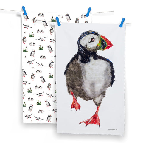 TEA TOWEL IN A GIFT BAG -  Puffin Repeat