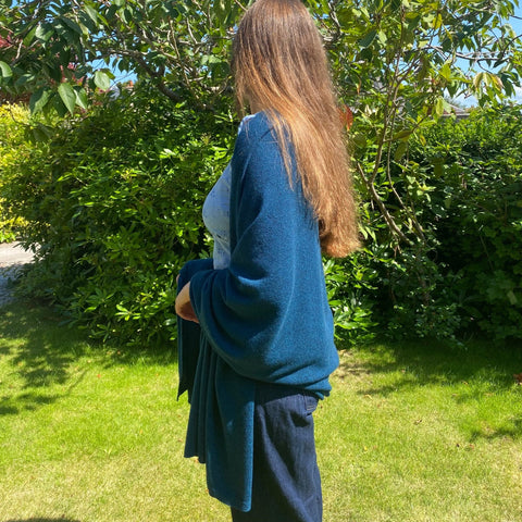 Teal Blue Luxury Light Pure Cashmere Wrap - Blue - Ava Innes - Made Scotland