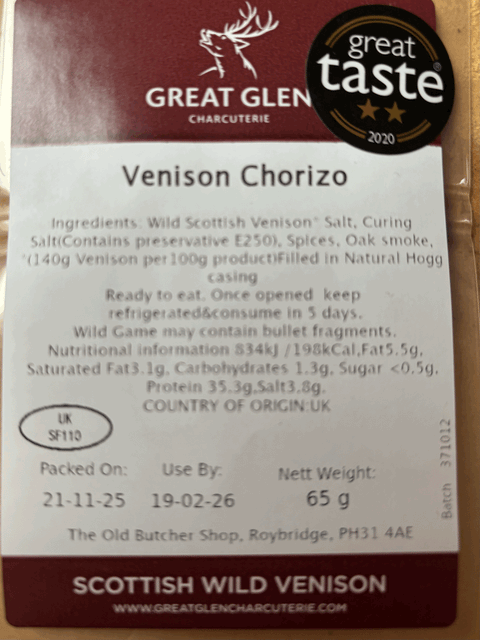 Venison chorizo 60g