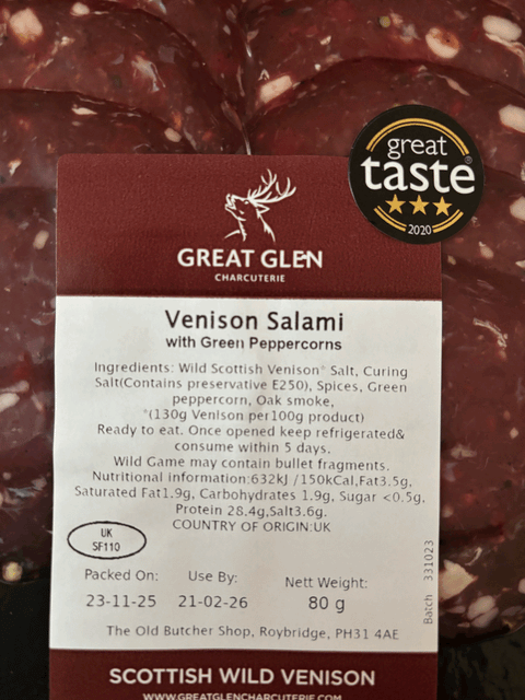Green Pepper Venison Salami 80g