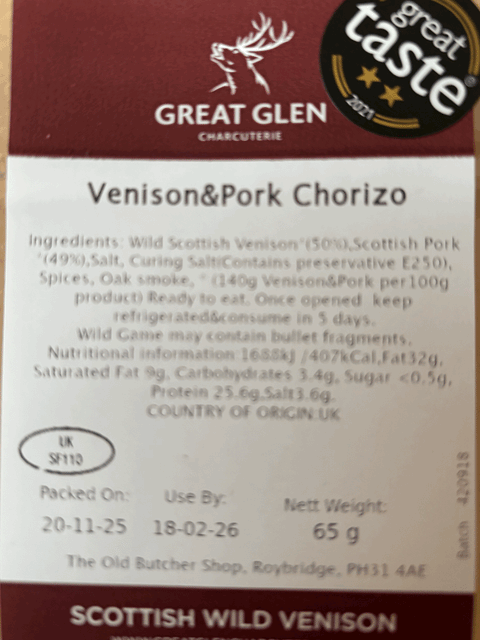 Venison and Pork Chorizo 60g