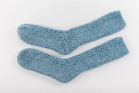 Ultra Soft Alpaca Bed Socks - Ribbed - Blue - Small - Size 4 - 7 - DOOK | SALT SOAP - Made Scotland