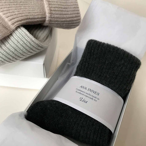 Black Luxury Ribbed Cashmere Socks - Ava Innes - Made Scotland