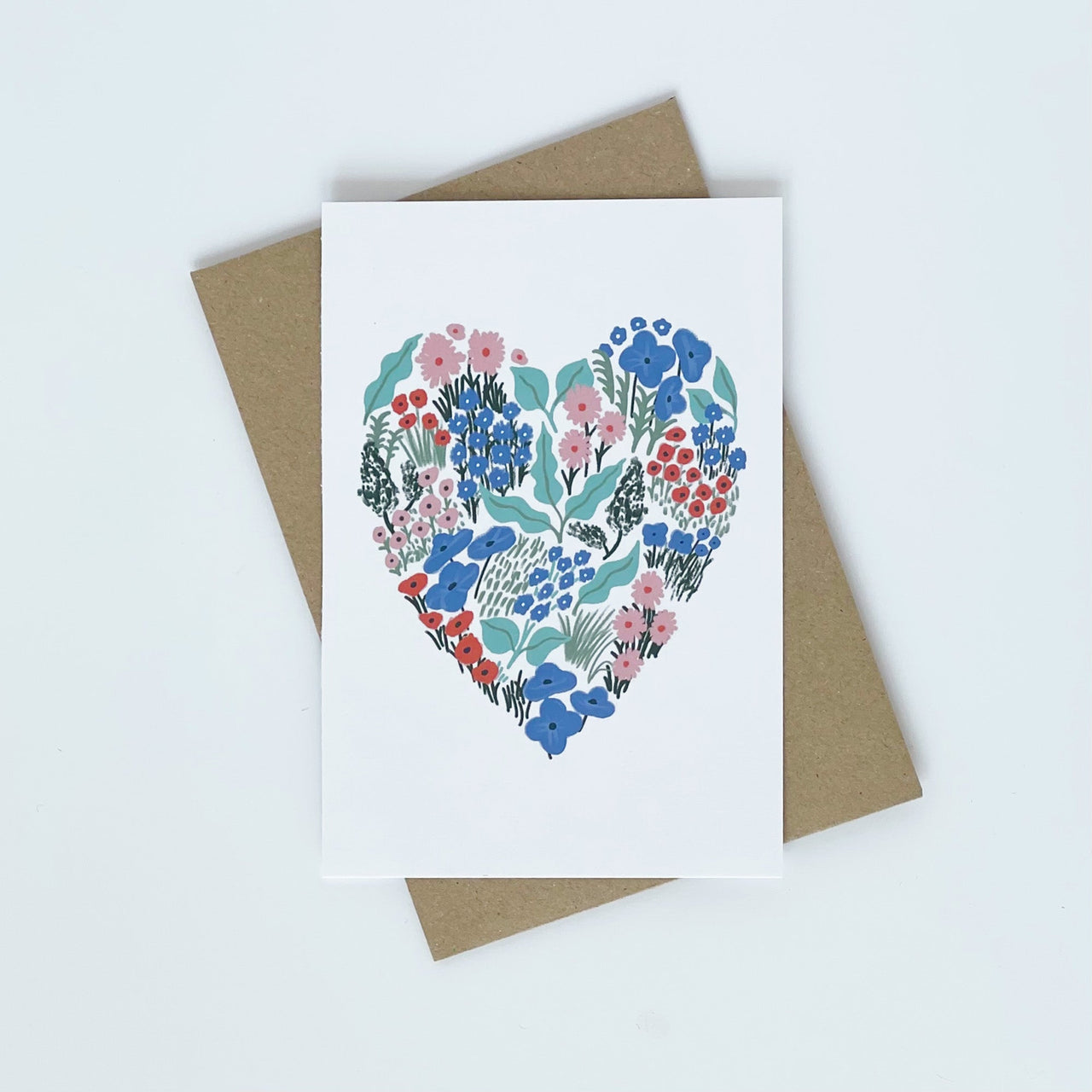 Blue Floral Heart Card - Made Scotland