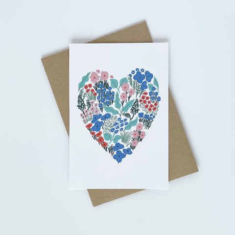 Blue Floral Heart Card - Lomond Paper Co - Made Scotland