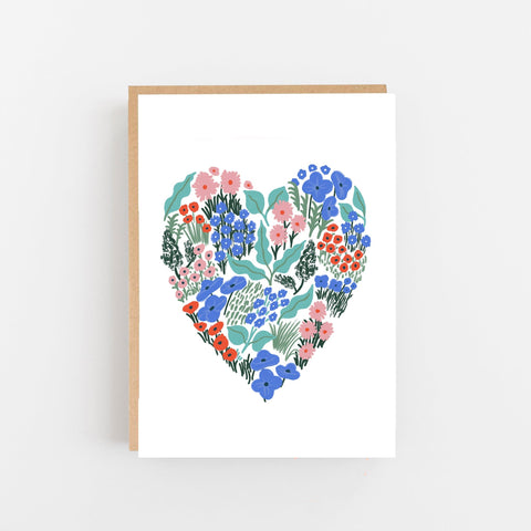 Blue Floral Heart Card - Lomond Paper Co - Made Scotland