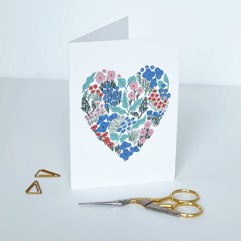 Blue Floral Heart Card - Lomond Paper Co - Made Scotland