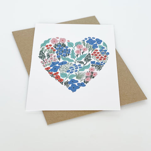 Blue Floral Heart Card - Lomond Paper Co - Made Scotland