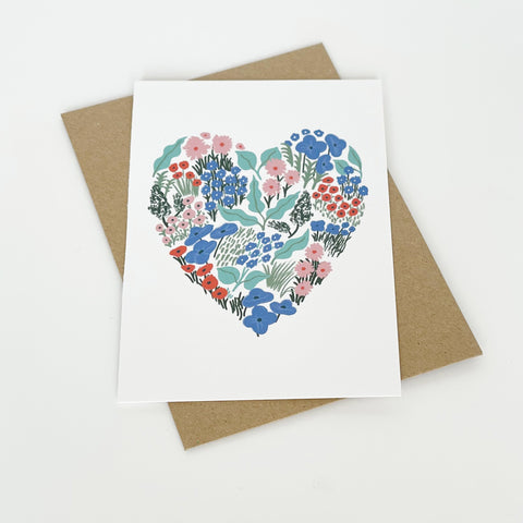 Blue Floral Heart Card - Lomond Paper Co - Made Scotland