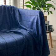 Blue Large Tattersall Cashmere Blanket - Made Scotland