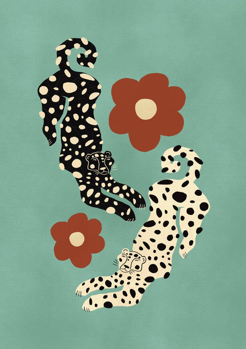 Blue Leopard Flower Print - A3: 11.69 x 16.53 - Call of the Wild Studio - Made Scotland