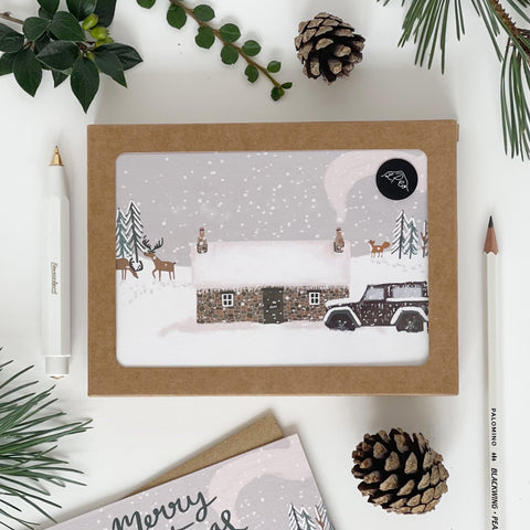 Bothy in the Snow Christmas Card Pack - 2 Packs - Lomond Paper Co - Made Scotland