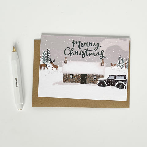 Bothy in the Snow Merry Christmas Card Pack - 2 Packs - Lomond Paper Co - Made Scotland