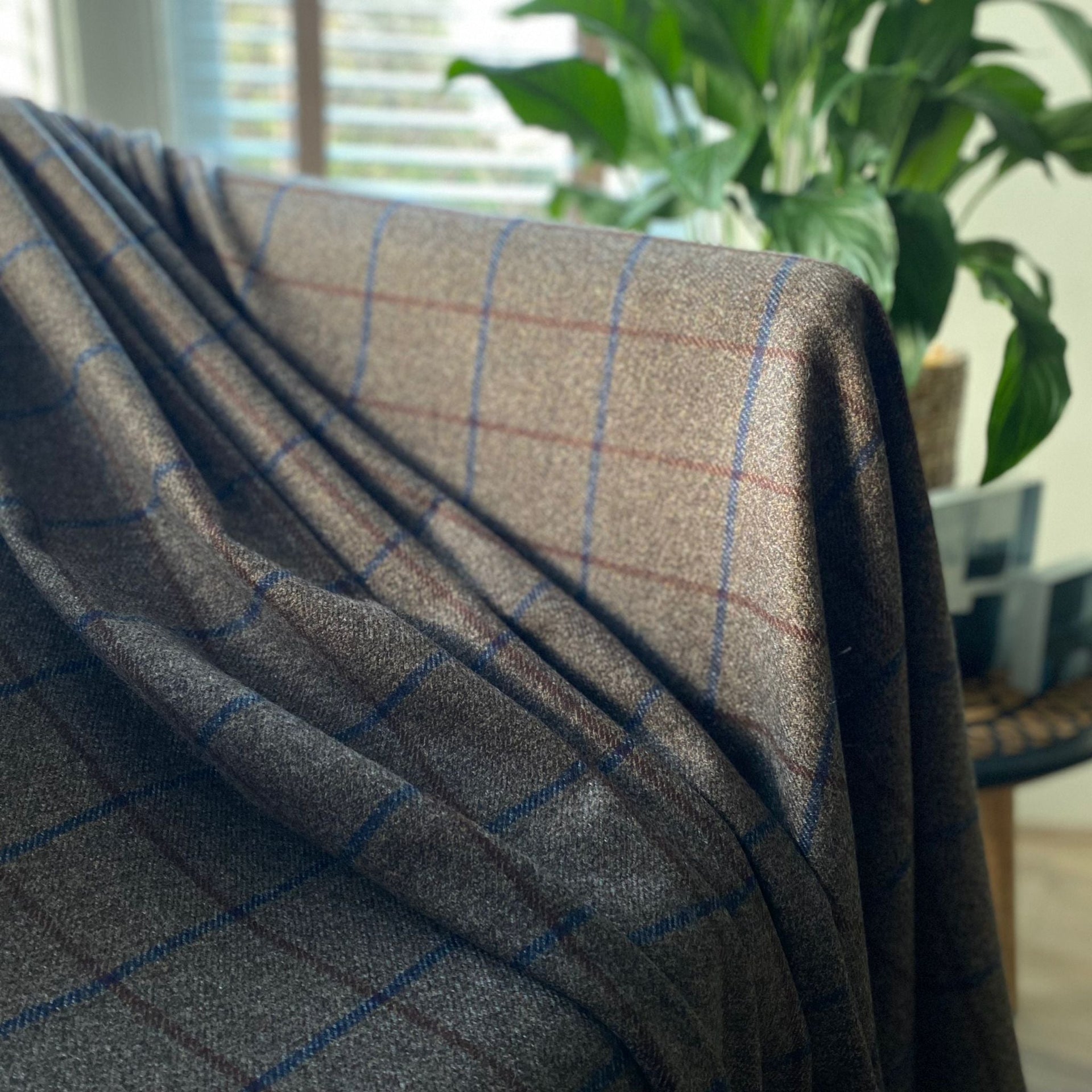 Brown Tattersall Cashmere Blanket - Made Scotland