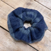 Cashmere Hair Scrunchie - Blue + Grey - Made Scotland