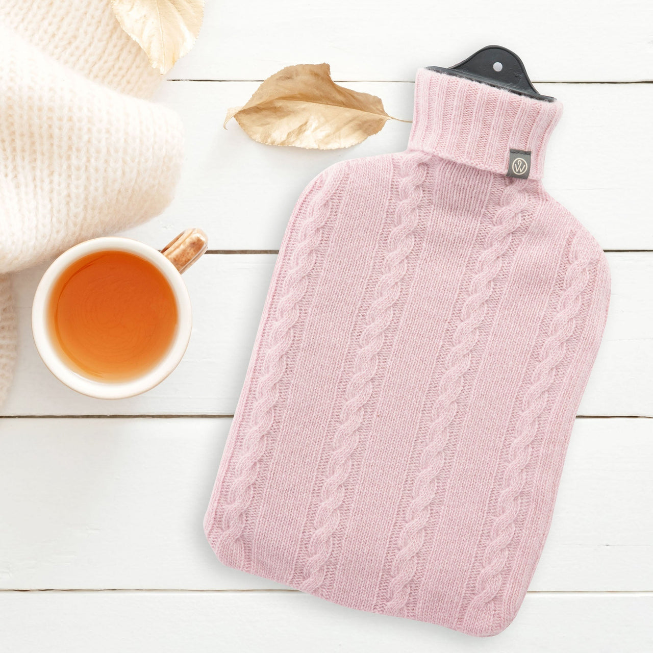 Cashmere Knit Sustainable Hot Water Bottle Marshmallow Pink - Made Scotland