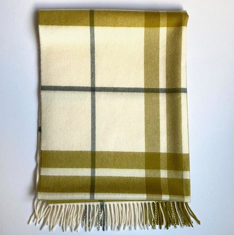 Cashmere Olive and Cream Tartan Comfort Blanket - Ava Innes - Made Scotland