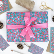 Christmas Red & Pink Berries Recyclable Wrapping Paper Set - AQUA Eco Friendly Gift Wrap and Tags - Made Scotland