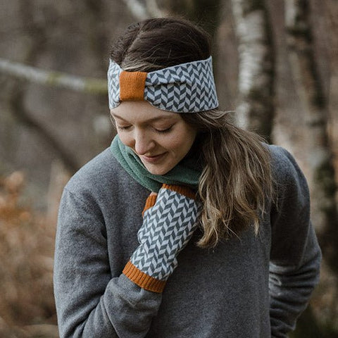 Classic Herringbone WristWarmers in Winter Bracken - Island Nation Studio - Made Scotland