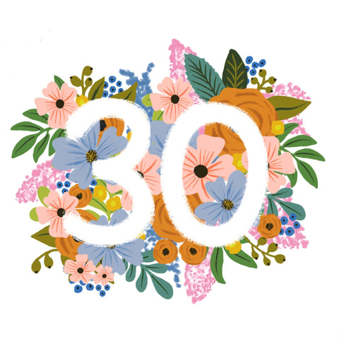 Colourful, Floral 30th Birthday Card - Lomond Paper Co - Made Scotland