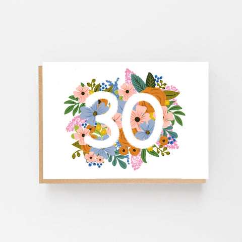 Colourful, Floral 30th Birthday Card - Lomond Paper Co - Made Scotland