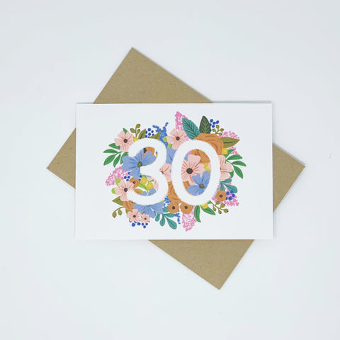 Colourful, Floral 30th Birthday Card - Lomond Paper Co - Made Scotland