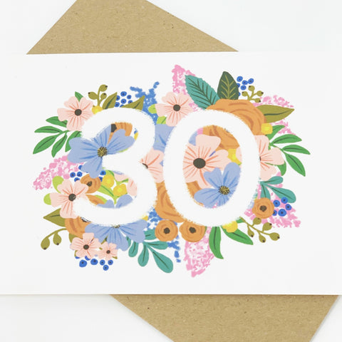 Colourful, Floral 30th Birthday Card - Lomond Paper Co - Made Scotland