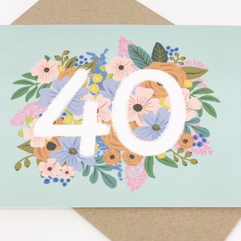 Colourful, Floral 40th Birthday Card - Lomond Paper Co - Made Scotland