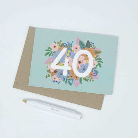 Colourful, Floral 40th Birthday Card - Lomond Paper Co - Made Scotland