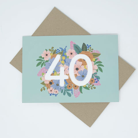 Colourful, Floral 40th Birthday Card - Lomond Paper Co - Made Scotland